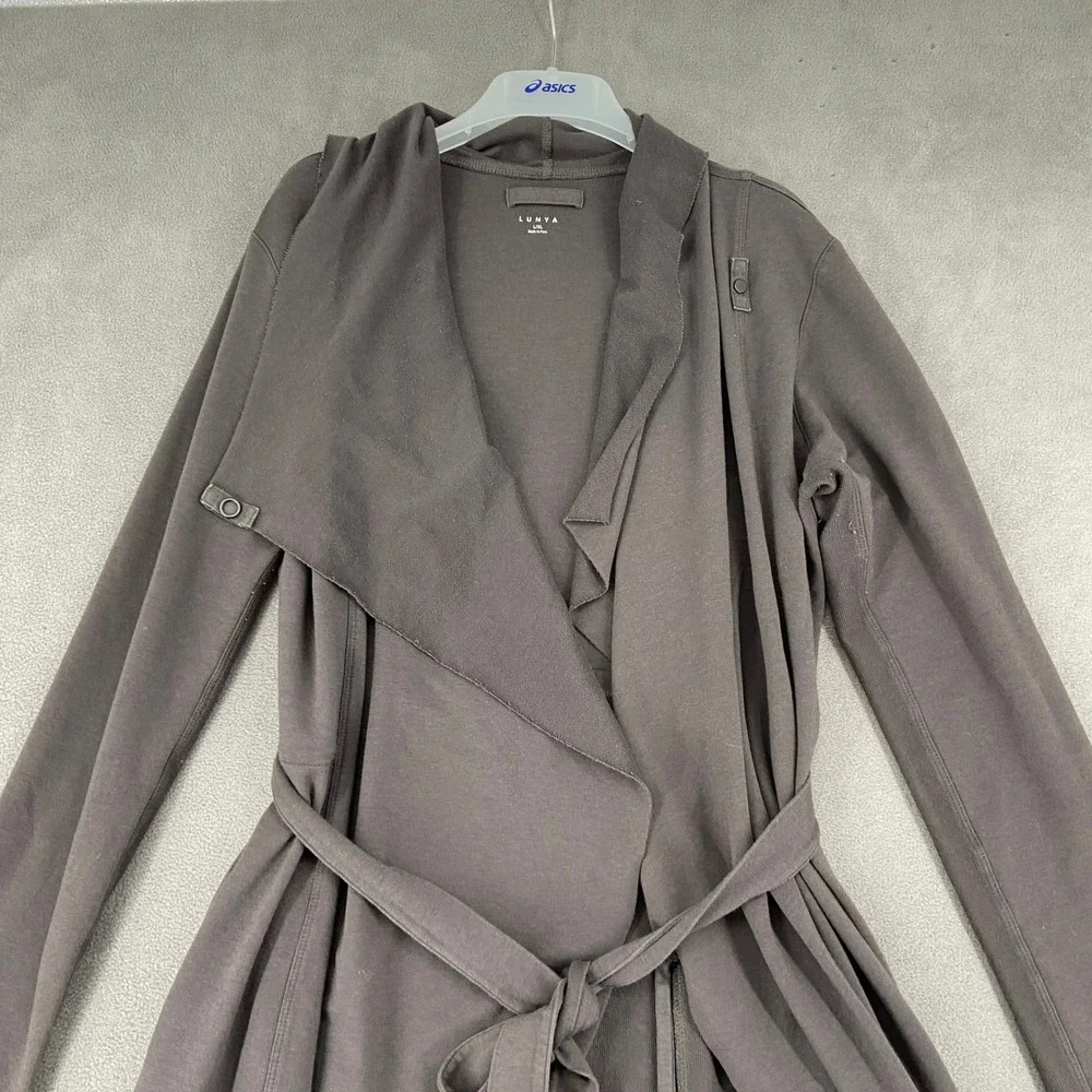 Lunya Restoration Long Robe Charcoal Grey Wrap Front Belted Maxi Loungewear L/XL